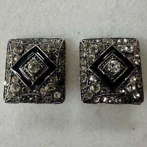 Vintage 1980s earrings | Silver crystal clip on earrings | vintage earrings